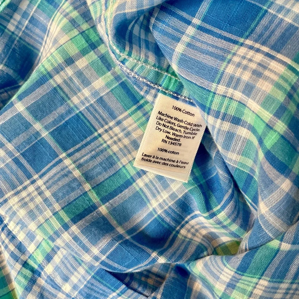 Vineyard Vines Boy's L(16) 100% Cotton Blue & Green Plaid Button-Down Shirt